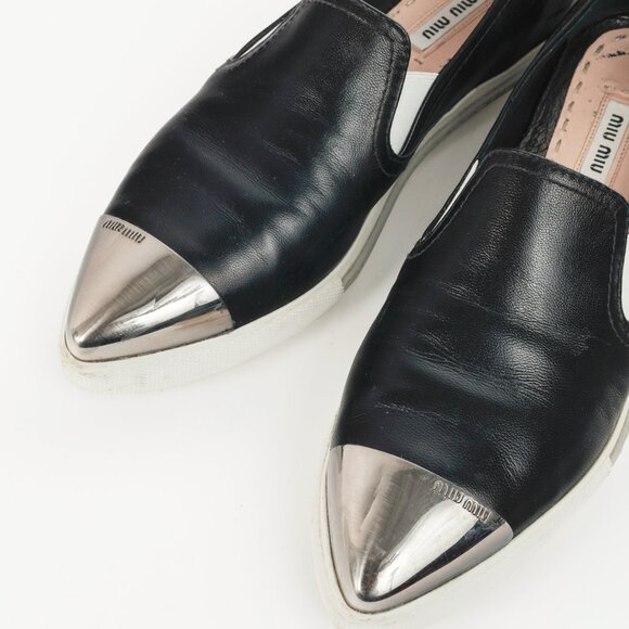 Miu Miu Black Metal-Cap-Toe Slip-On Sneakers - Picture 7 of 12